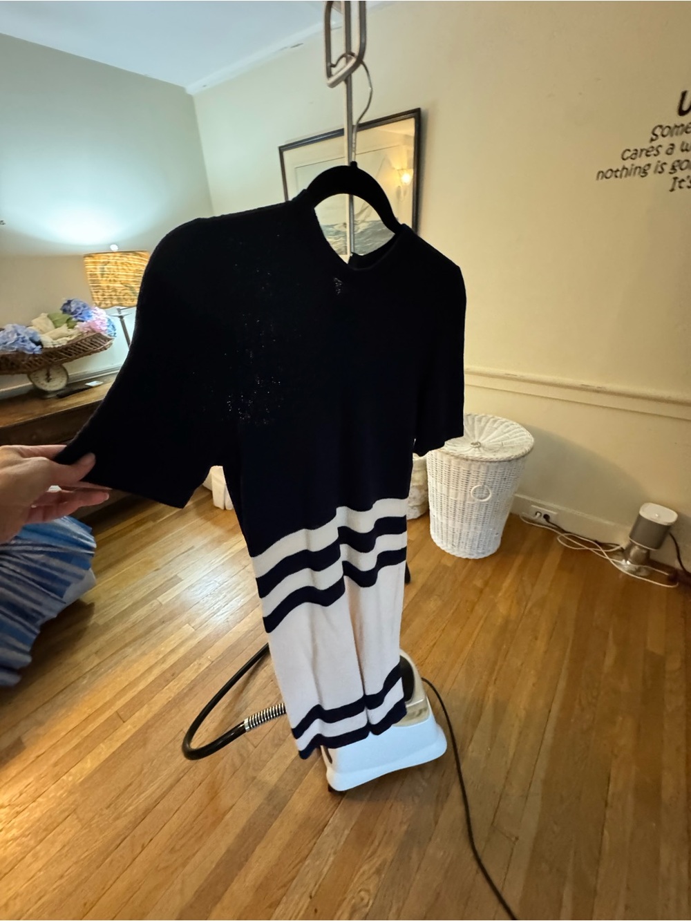 Adolfo for Neiman Navy Blue and White Knit dress